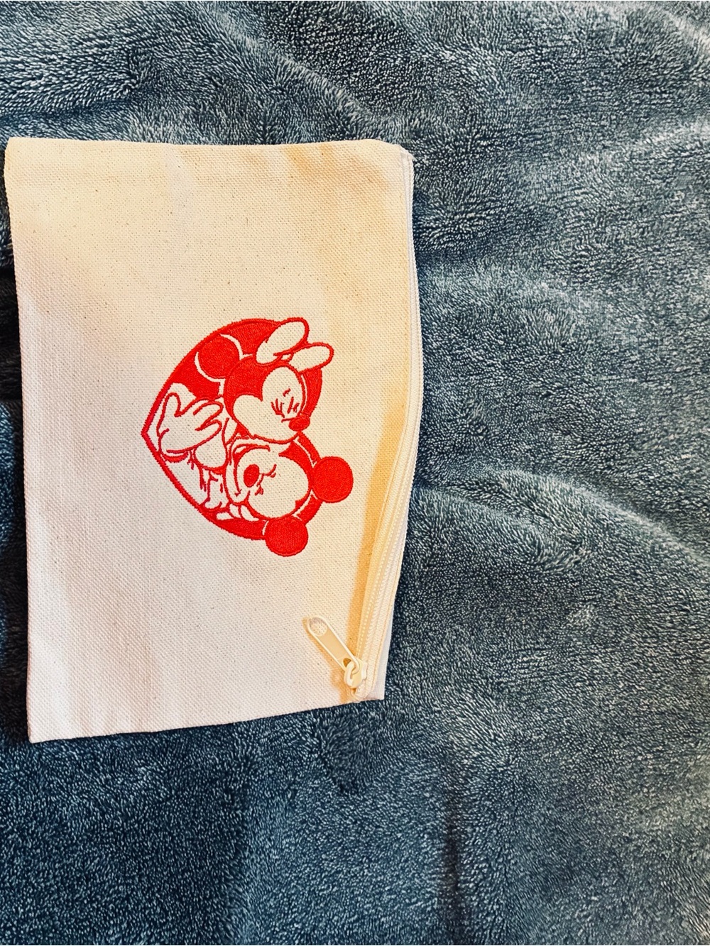 Disney White Canvas Zip Pouch with Red Minnie & Mickey Heart Print
